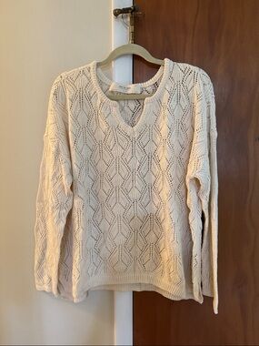 Peace Love World size xl Cream Open-Knit Scoop Neck Sweater